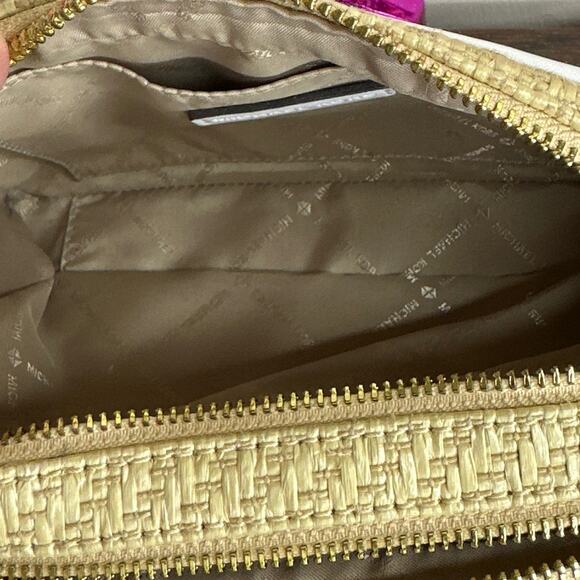 MICHAEL KORS Kenly Double Zip Natural Straw Small Camera Crossbody - Picture 7 of 10